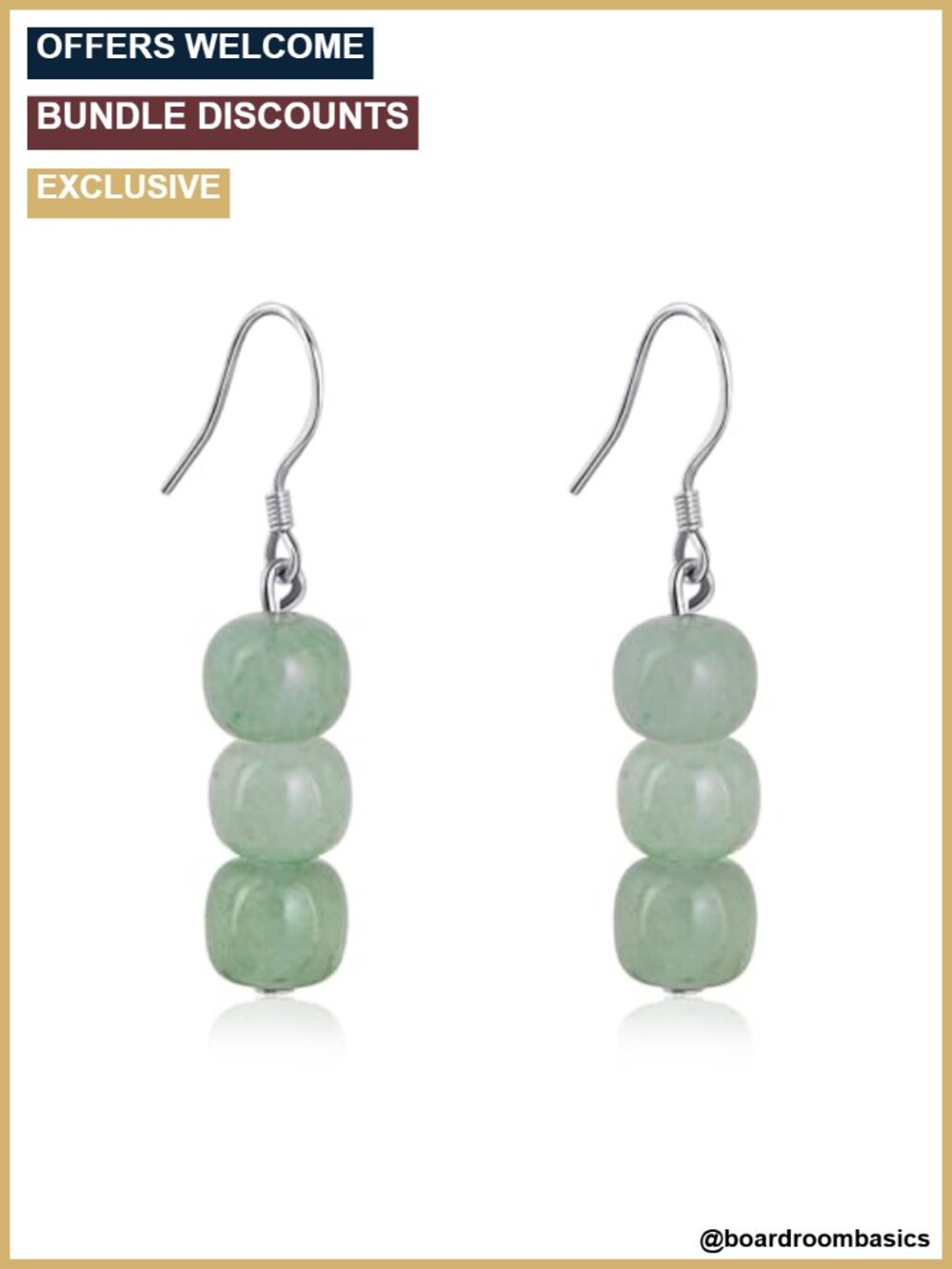 Jade Drop Earrings Silver Plated Dangle Three Bead Women Jewelry